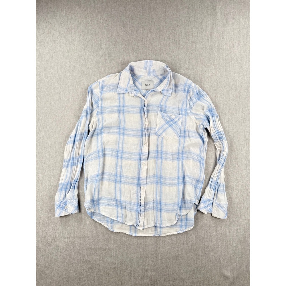 Rails Womens Blue White Plaid Linen Rayon Button Down Shirt Size‎ M